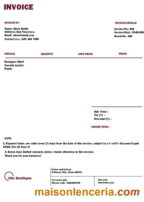 Darmowy szablon faktury butikowej w formatach Word i PDF